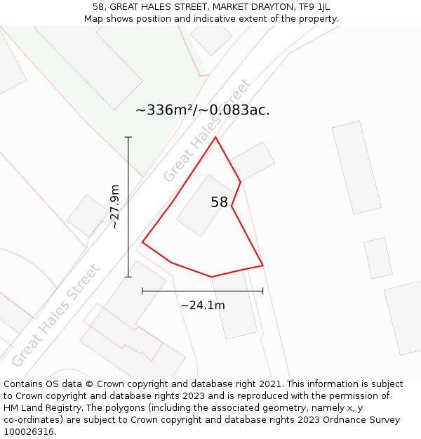 58, GREAT HALES STREET, MARKET DRAYTON, TF9 1JL: Plot and title map