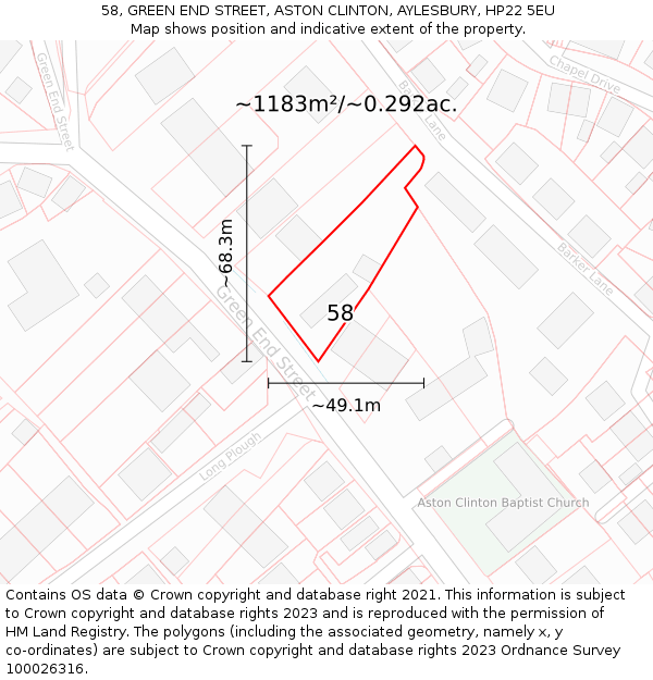 58, GREEN END STREET, ASTON CLINTON, AYLESBURY, HP22 5EU: Plot and title map