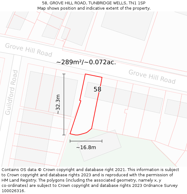 58, GROVE HILL ROAD, TUNBRIDGE WELLS, TN1 1SP: Plot and title map