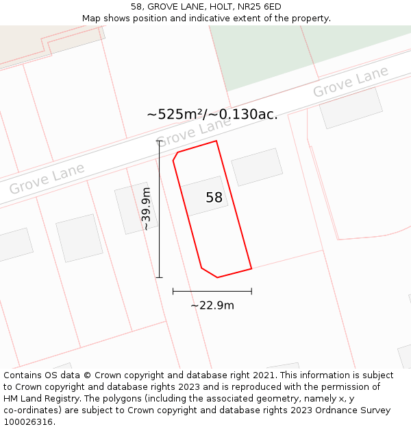 58, GROVE LANE, HOLT, NR25 6ED: Plot and title map