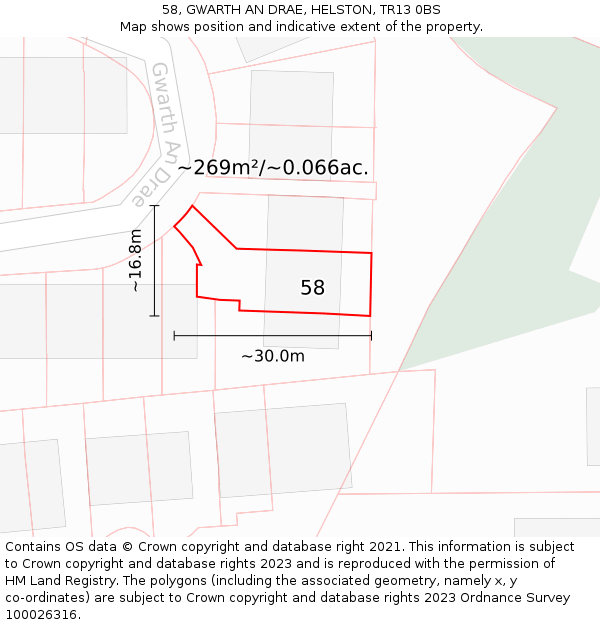 58, GWARTH AN DRAE, HELSTON, TR13 0BS: Plot and title map