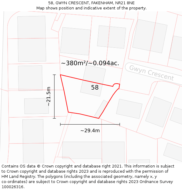 58, GWYN CRESCENT, FAKENHAM, NR21 8NE: Plot and title map