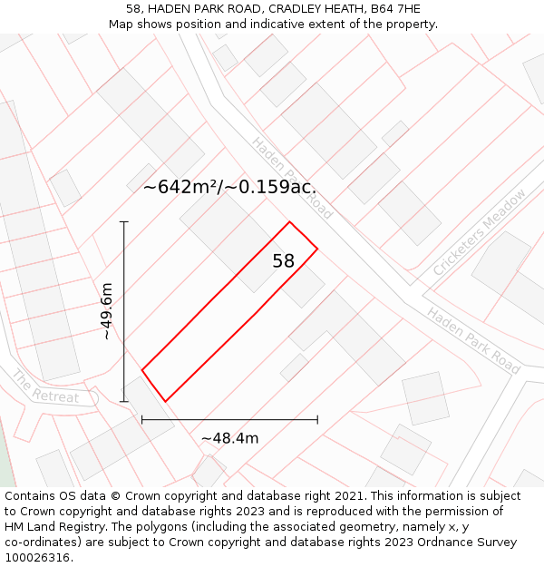 58, HADEN PARK ROAD, CRADLEY HEATH, B64 7HE: Plot and title map