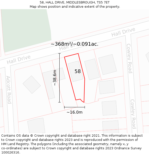 58, HALL DRIVE, MIDDLESBROUGH, TS5 7ET: Plot and title map