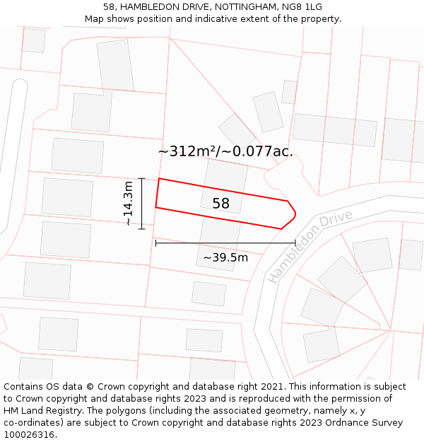 58, HAMBLEDON DRIVE, NOTTINGHAM, NG8 1LG: Plot and title map