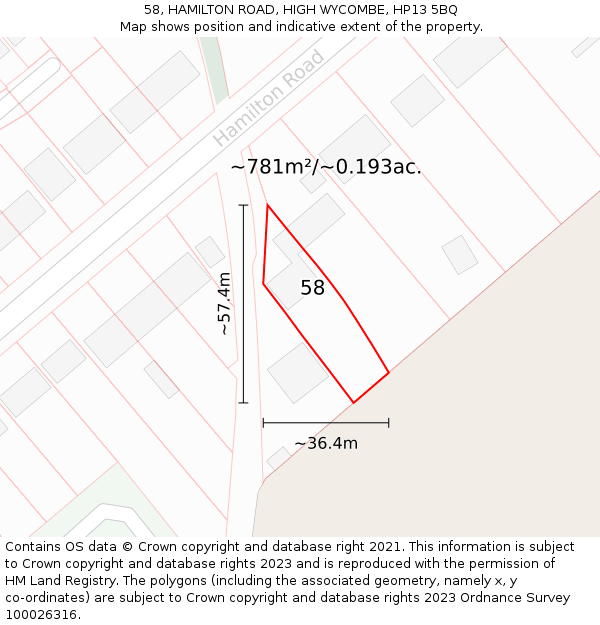 58, HAMILTON ROAD, HIGH WYCOMBE, HP13 5BQ: Plot and title map