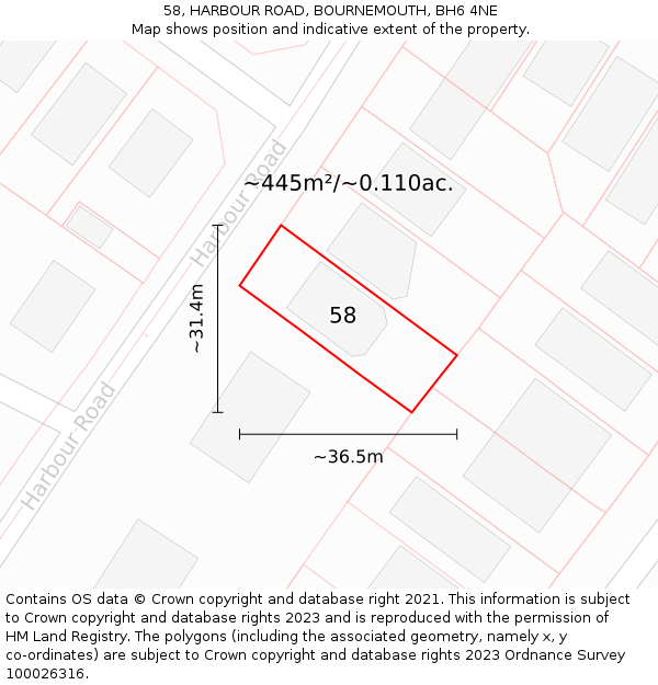 58, HARBOUR ROAD, BOURNEMOUTH, BH6 4NE: Plot and title map