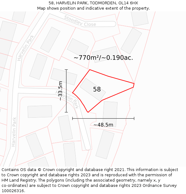 58, HARVELIN PARK, TODMORDEN, OL14 6HX: Plot and title map