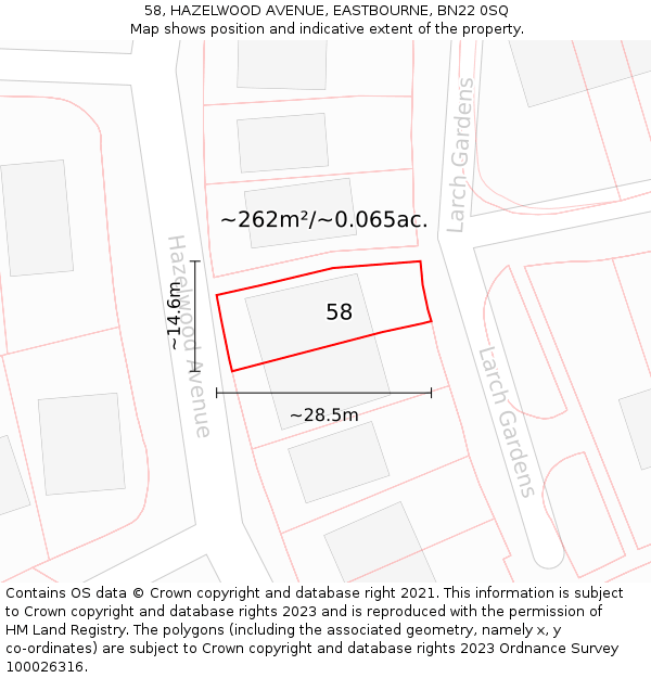 58, HAZELWOOD AVENUE, EASTBOURNE, BN22 0SQ: Plot and title map