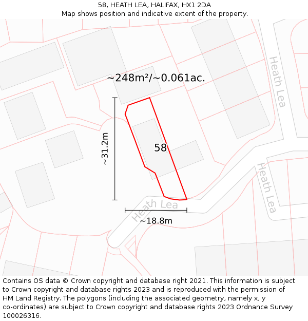 58, HEATH LEA, HALIFAX, HX1 2DA: Plot and title map