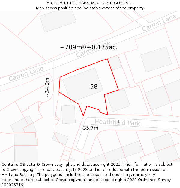 58, HEATHFIELD PARK, MIDHURST, GU29 9HL: Plot and title map