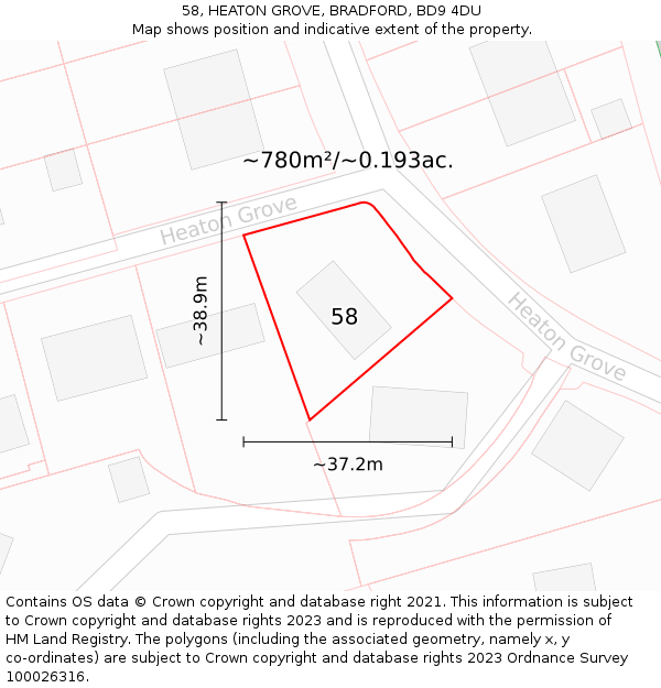 58, HEATON GROVE, BRADFORD, BD9 4DU: Plot and title map