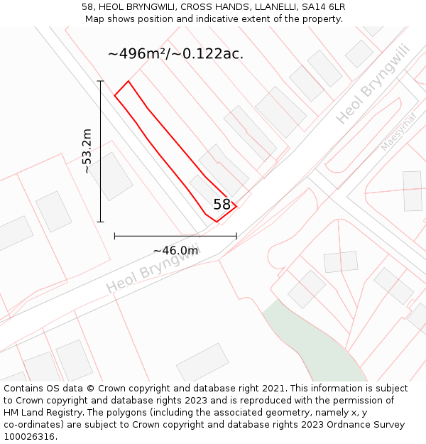 58, HEOL BRYNGWILI, CROSS HANDS, LLANELLI, SA14 6LR: Plot and title map