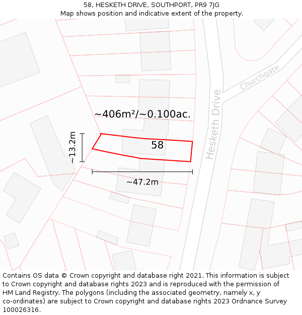 58, HESKETH DRIVE, SOUTHPORT, PR9 7JG: Plot and title map