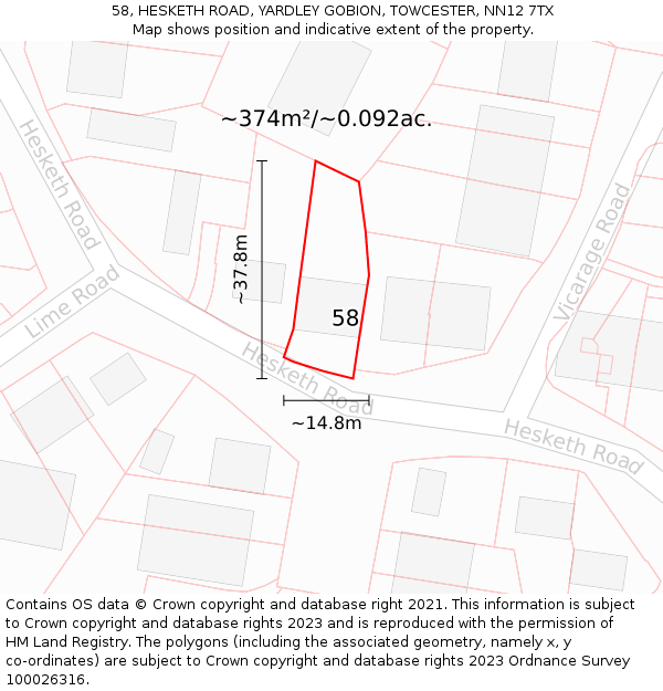 58, HESKETH ROAD, YARDLEY GOBION, TOWCESTER, NN12 7TX: Plot and title map