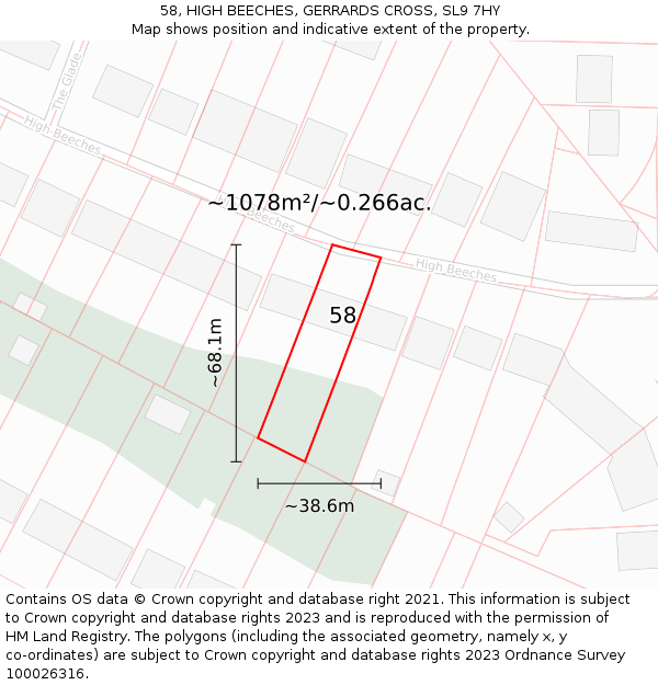 58, HIGH BEECHES, GERRARDS CROSS, SL9 7HY: Plot and title map