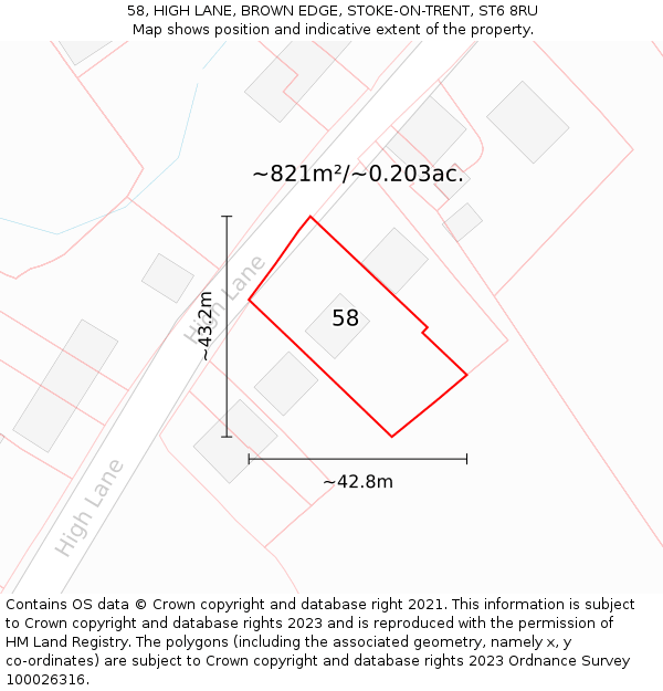 58, HIGH LANE, BROWN EDGE, STOKE-ON-TRENT, ST6 8RU: Plot and title map