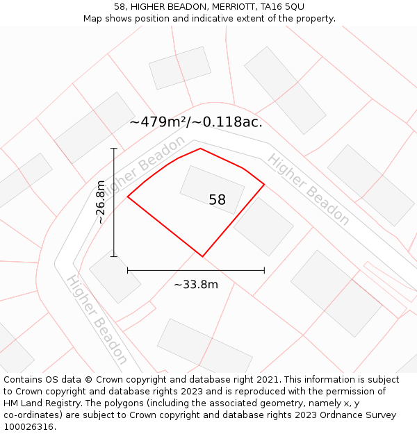 58, HIGHER BEADON, MERRIOTT, TA16 5QU: Plot and title map