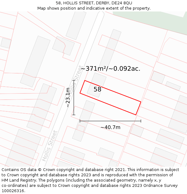 58, HOLLIS STREET, DERBY, DE24 8QU: Plot and title map