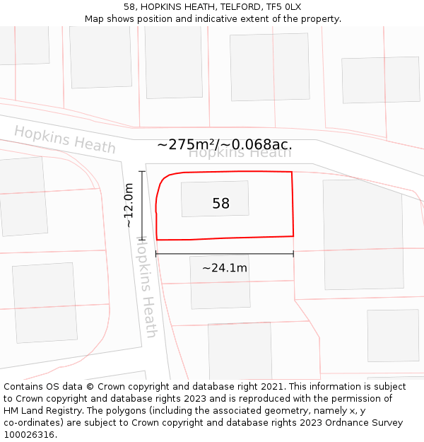 58, HOPKINS HEATH, TELFORD, TF5 0LX: Plot and title map