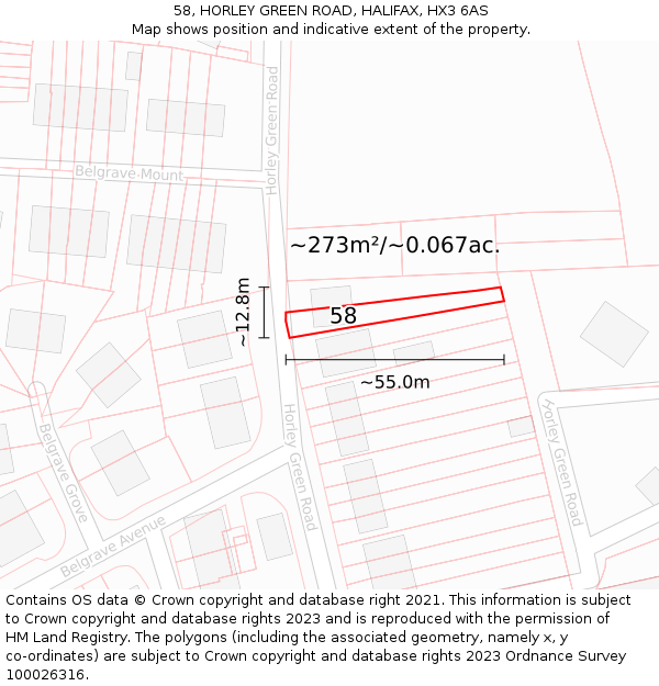 58, HORLEY GREEN ROAD, HALIFAX, HX3 6AS: Plot and title map