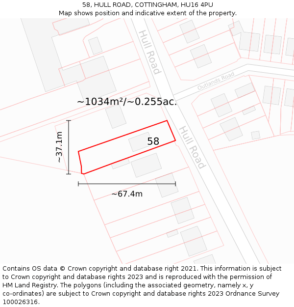 58, HULL ROAD, COTTINGHAM, HU16 4PU: Plot and title map