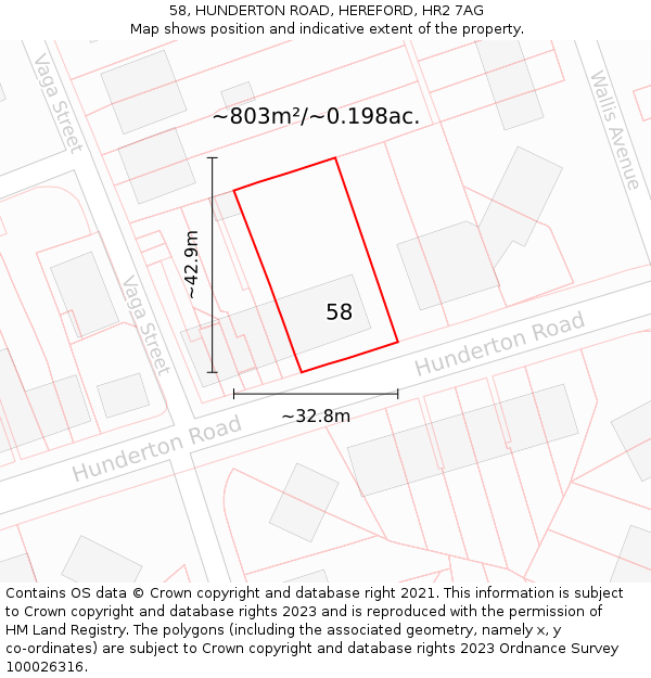 58, HUNDERTON ROAD, HEREFORD, HR2 7AG: Plot and title map