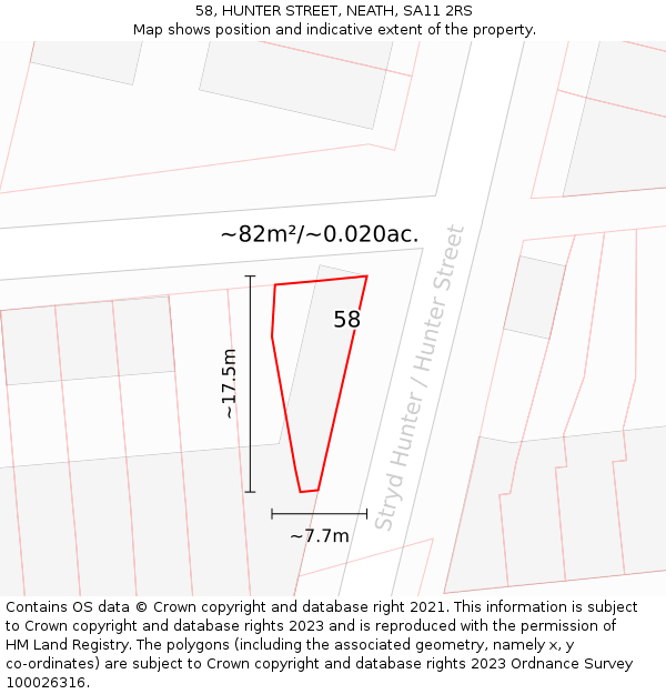 58, HUNTER STREET, NEATH, SA11 2RS: Plot and title map