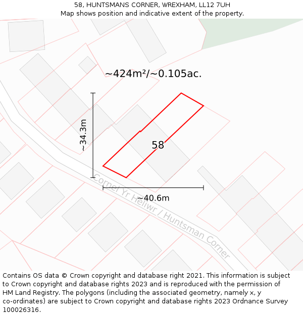 58, HUNTSMANS CORNER, WREXHAM, LL12 7UH: Plot and title map