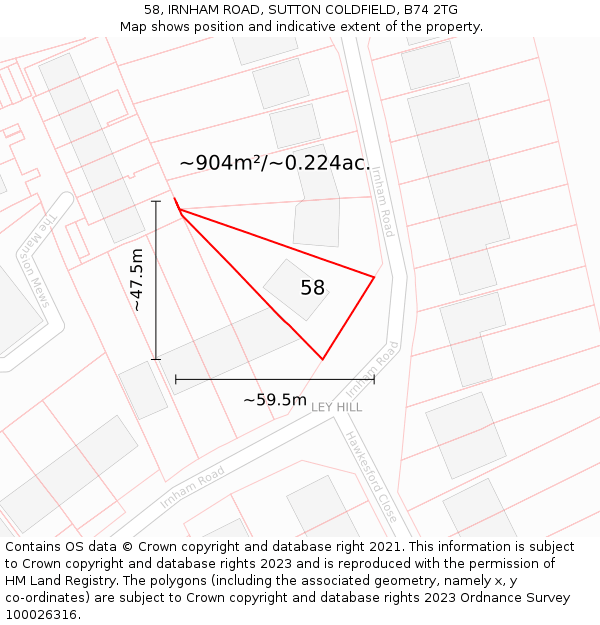 58, IRNHAM ROAD, SUTTON COLDFIELD, B74 2TG: Plot and title map