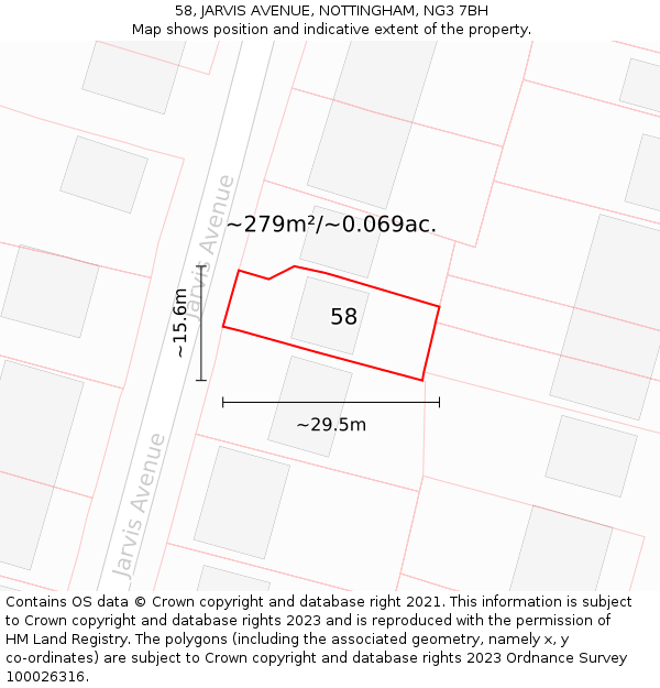 58, JARVIS AVENUE, NOTTINGHAM, NG3 7BH: Plot and title map