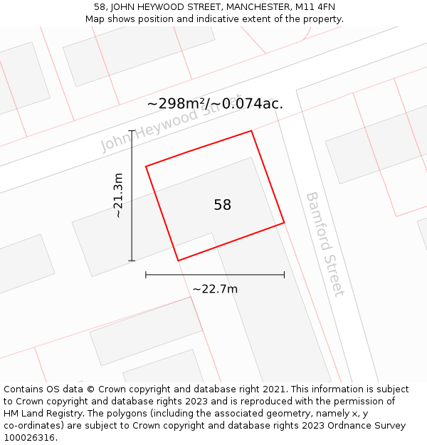 58, JOHN HEYWOOD STREET, MANCHESTER, M11 4FN: Plot and title map