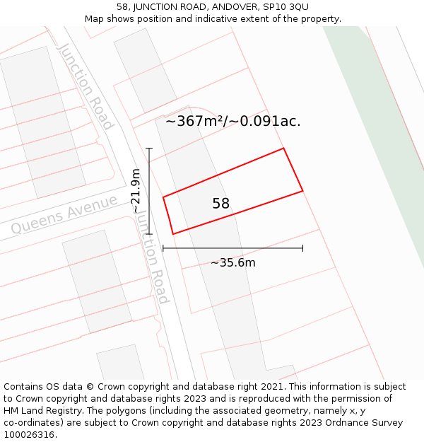 58, JUNCTION ROAD, ANDOVER, SP10 3QU: Plot and title map