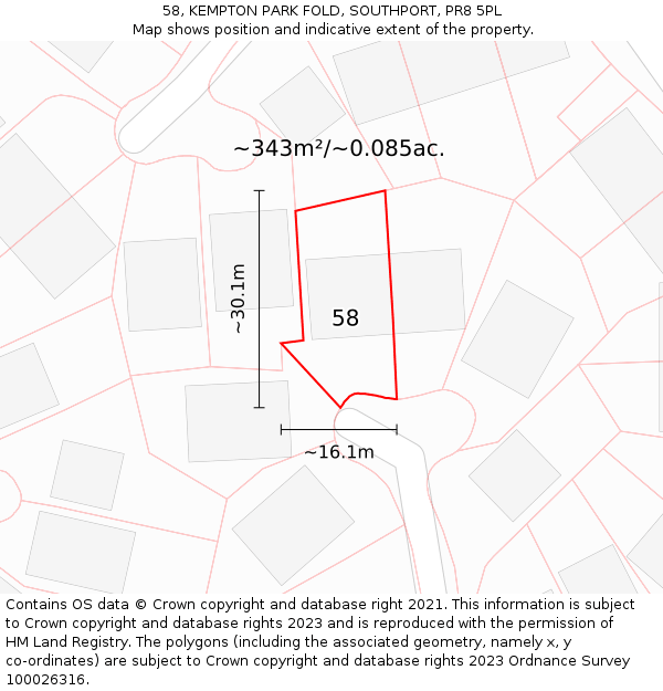 58, KEMPTON PARK FOLD, SOUTHPORT, PR8 5PL: Plot and title map