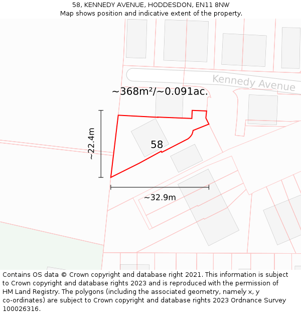 58, KENNEDY AVENUE, HODDESDON, EN11 8NW: Plot and title map