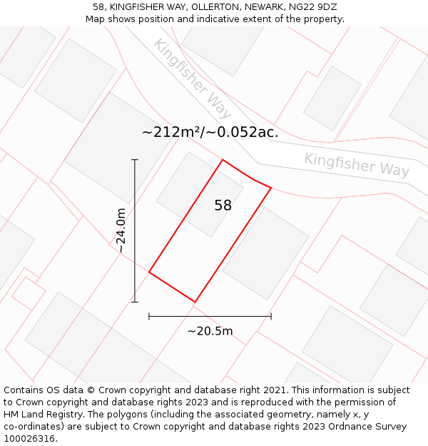 58, KINGFISHER WAY, OLLERTON, NEWARK, NG22 9DZ: Plot and title map