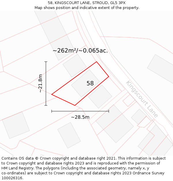 58, KINGSCOURT LANE, STROUD, GL5 3PX: Plot and title map