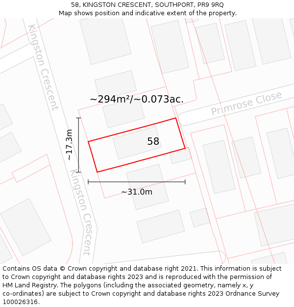 58, KINGSTON CRESCENT, SOUTHPORT, PR9 9RQ: Plot and title map