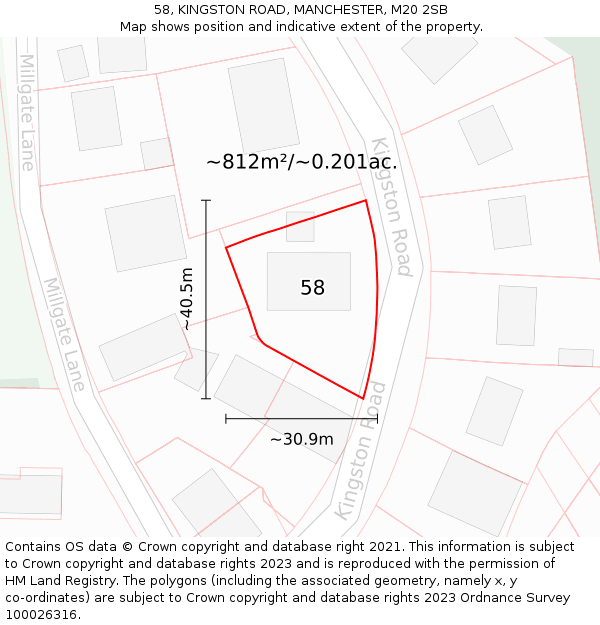 58, KINGSTON ROAD, MANCHESTER, M20 2SB: Plot and title map