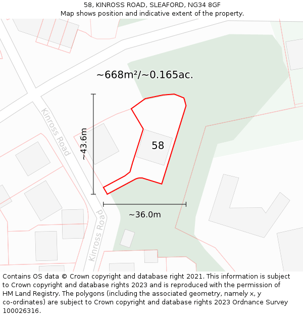 58, KINROSS ROAD, SLEAFORD, NG34 8GF: Plot and title map