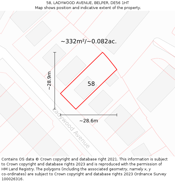 58, LADYWOOD AVENUE, BELPER, DE56 1HT: Plot and title map