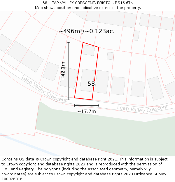 58, LEAP VALLEY CRESCENT, BRISTOL, BS16 6TN: Plot and title map