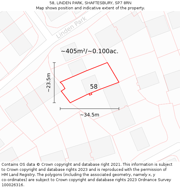 58, LINDEN PARK, SHAFTESBURY, SP7 8RN: Plot and title map