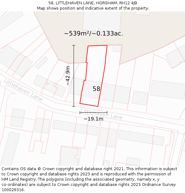 58, LITTLEHAVEN LANE, HORSHAM, RH12 4JB: Plot and title map