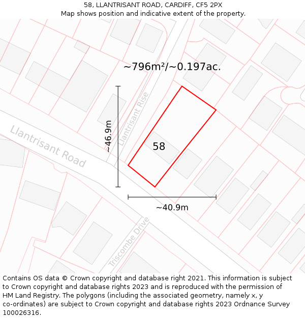 58, LLANTRISANT ROAD, CARDIFF, CF5 2PX: Plot and title map