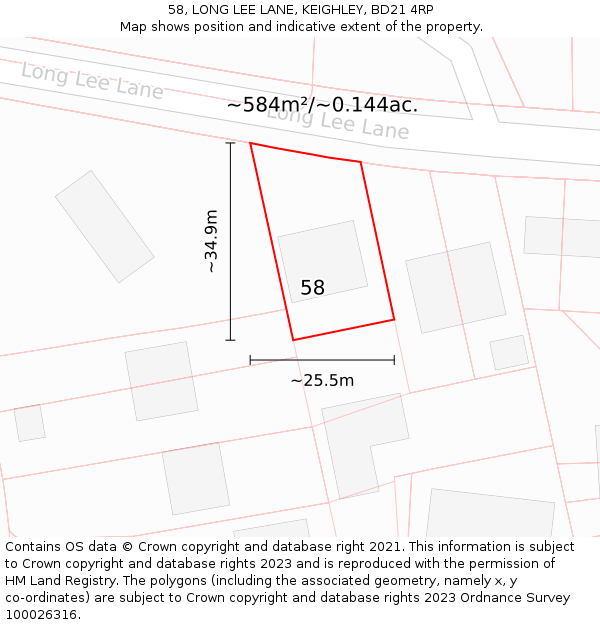 58, LONG LEE LANE, KEIGHLEY, BD21 4RP: Plot and title map