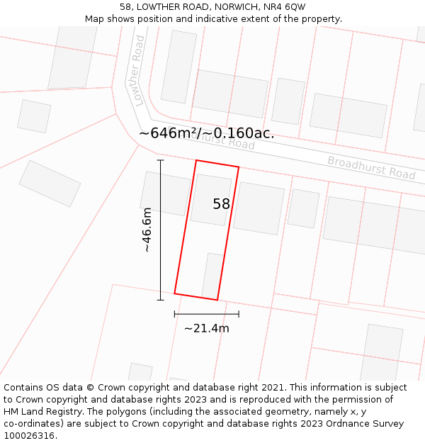 58, LOWTHER ROAD, NORWICH, NR4 6QW: Plot and title map