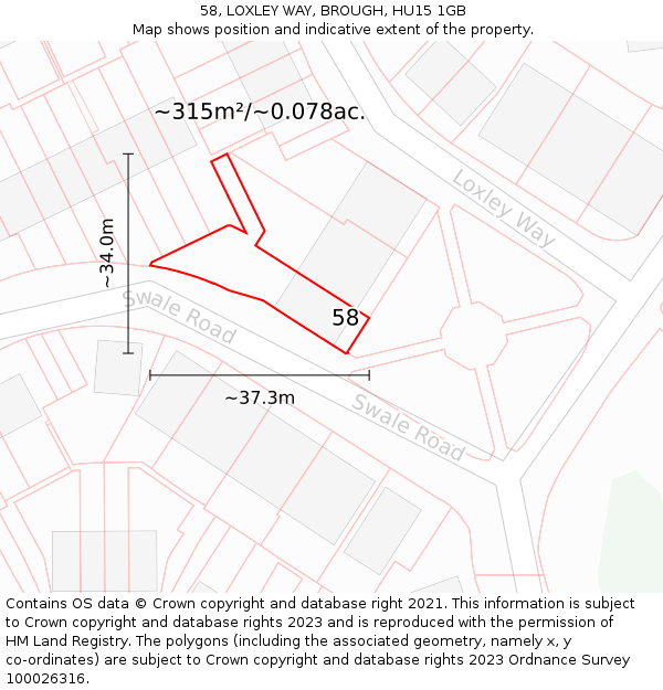 58, LOXLEY WAY, BROUGH, HU15 1GB: Plot and title map