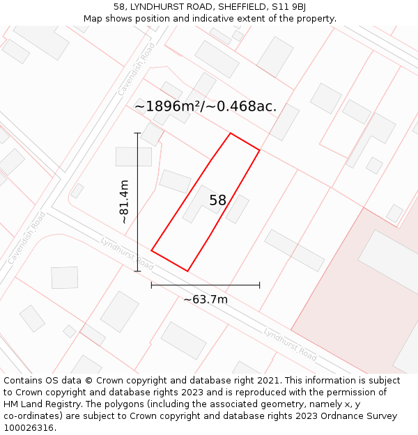 58, LYNDHURST ROAD, SHEFFIELD, S11 9BJ: Plot and title map
