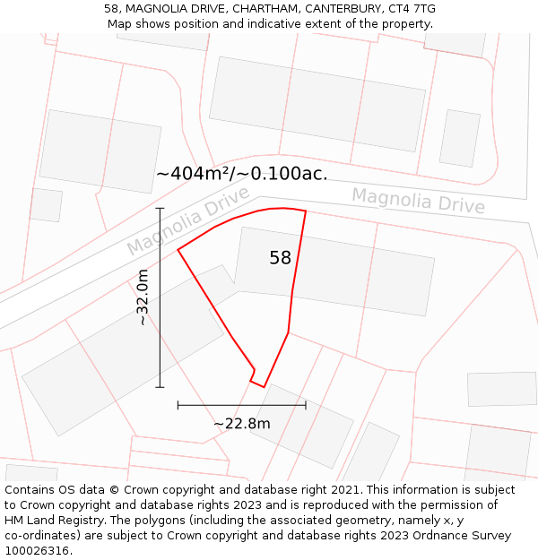 58, MAGNOLIA DRIVE, CHARTHAM, CANTERBURY, CT4 7TG: Plot and title map